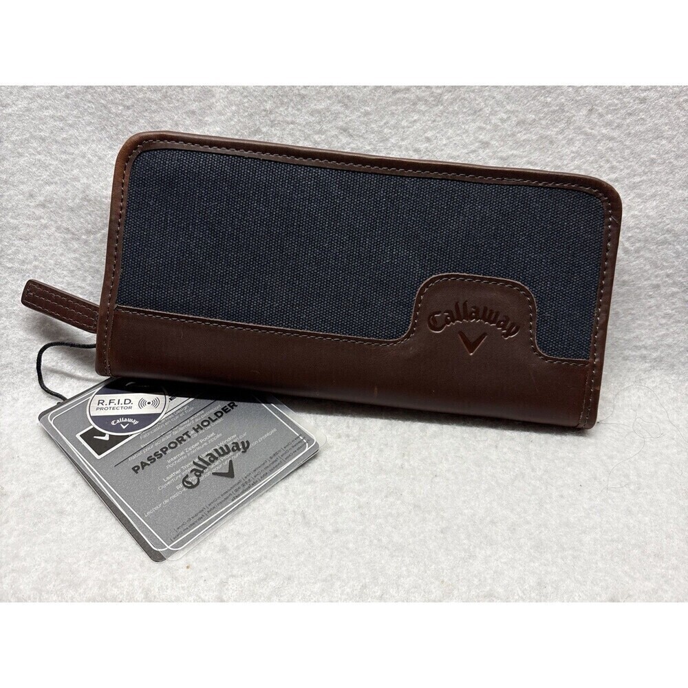 Callaway Passport Holder NWT Leather Cotton RFID Protector Travel Wallet